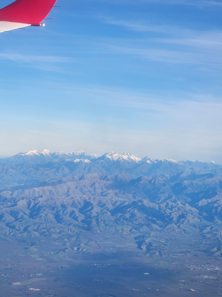 View of New Zealand mountains as seen from an aeroplane